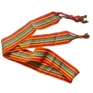 Guatemalan Sash Belt Multicolor 76" Handwoven Boho Gift OJ Red Brown Green Pink